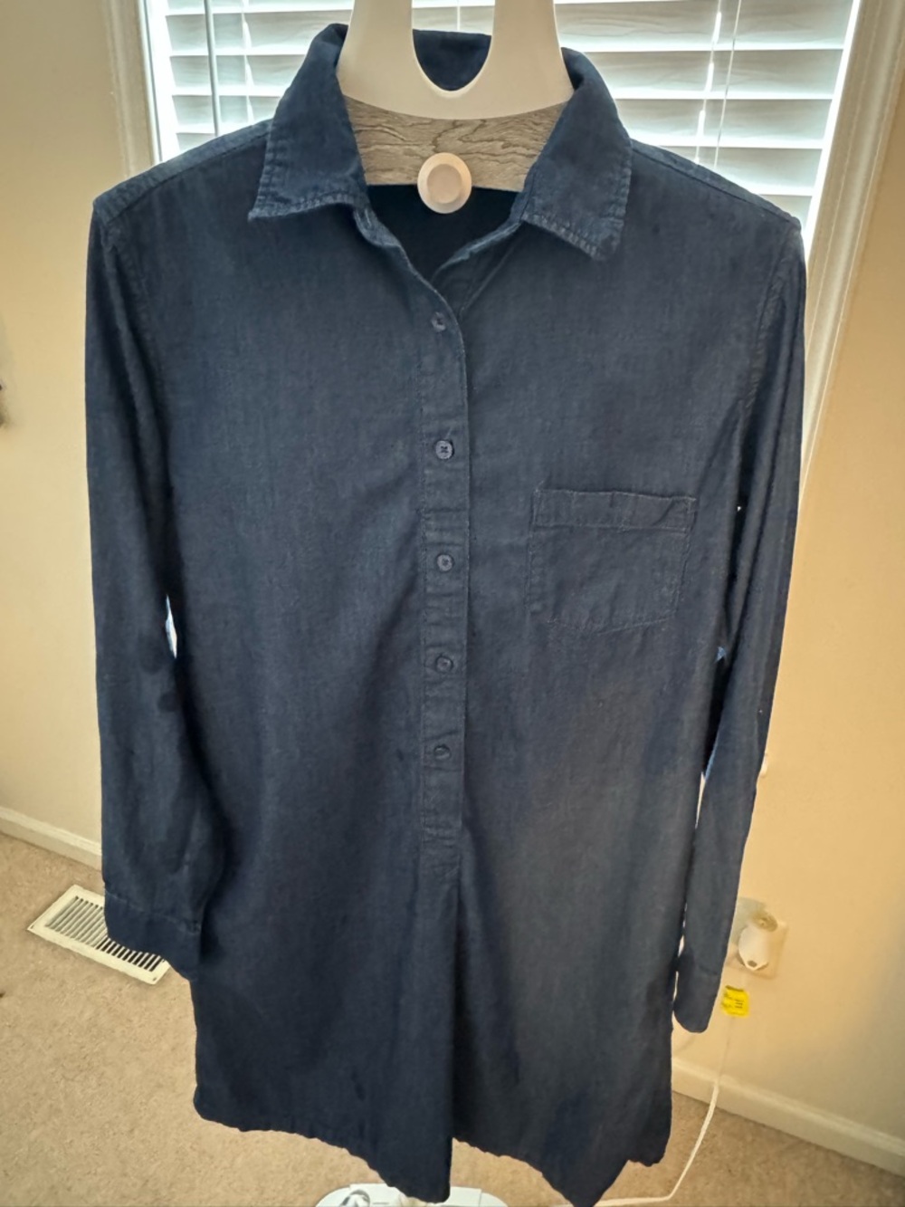 Dark Blue Denim Button-Up Shirt Dress